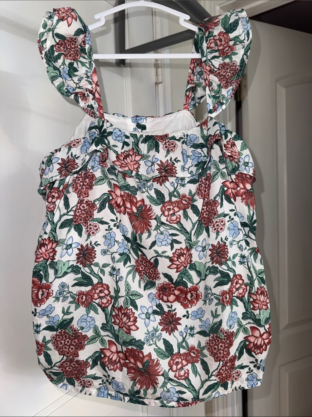 Janie and Jack Floral Ruffled Strap Cotton Tank Top - White, Red, Green, Blue